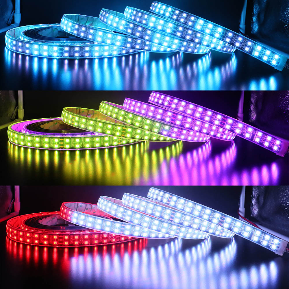 Dual Row TM1812 Series DC12V 120LEDs/m Flexible LED Strip Lights Full Color Chasing Programmable LED Lights, Waterproof Optional, 16.4ft Per Reel Dual Row TM1812 Series DC12V 120LEDs/m Flexible LED Strip Lights Full Color Chasing Programmable LED Lights, Waterproof Optional, 16.4ft Per Reel